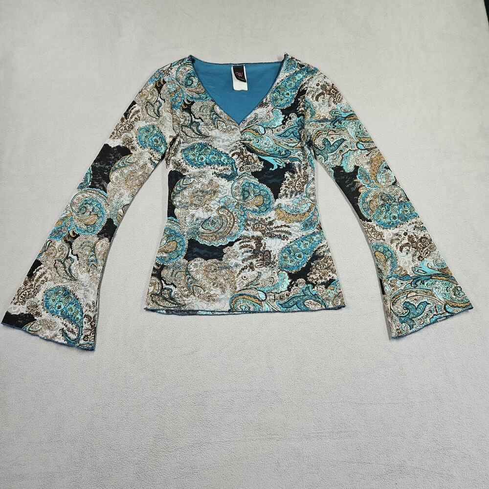 Vintage‎ Y2K Top Womens Small Bell Sleeve Blouse Mesh Fairy Grunge Whimsigoth